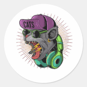 Screaming cat hypebeast teenager classic round sticker