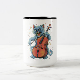 Screaming Cat Musician Playing Cello Two-Tone Coffee Mug