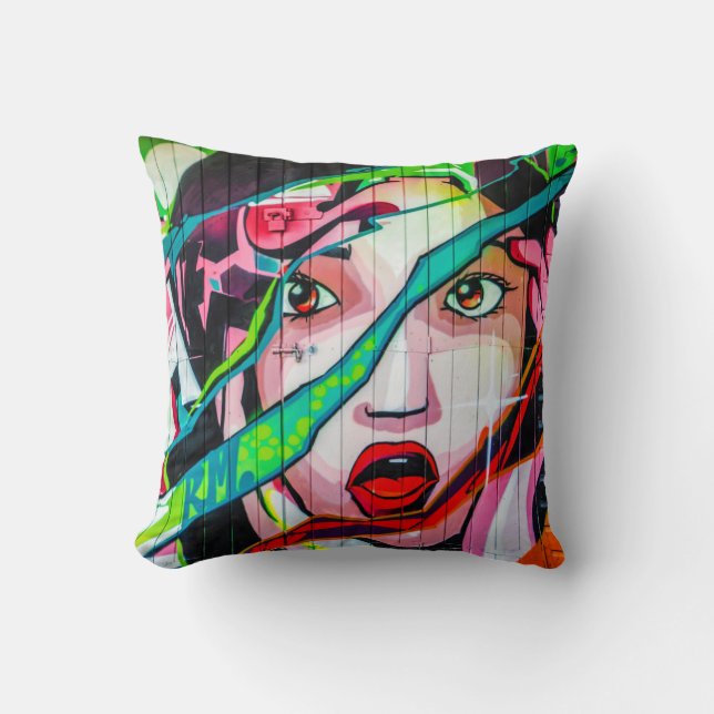 Screaming Girl Colourful Graffiti Pillow (Front)