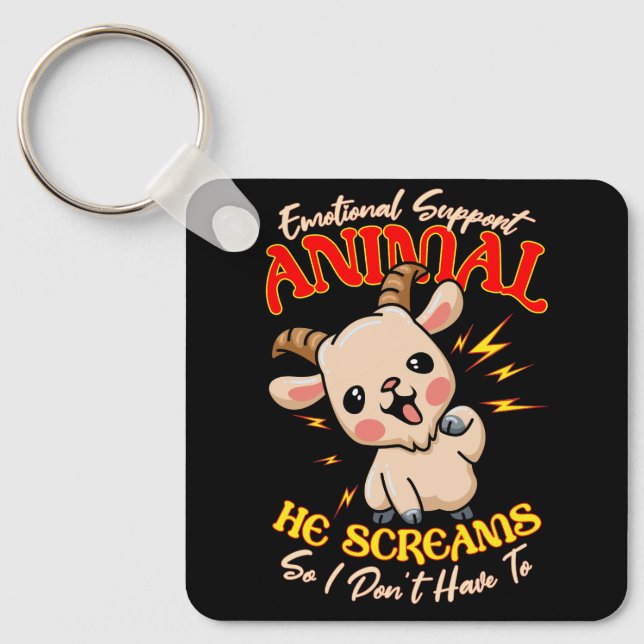 Screaming Goat Emotional Support Animal Goat Owner Keychain (Front)