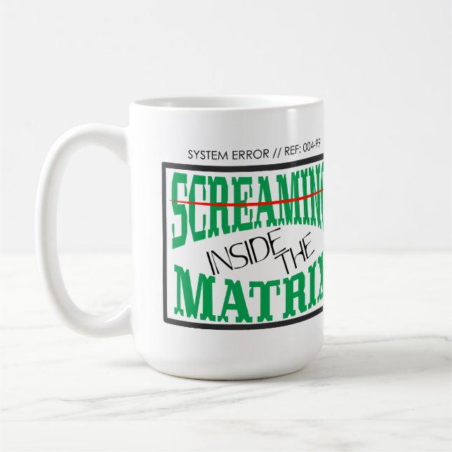 Screaming Inside Glitch Art Cyberpunk Typography Coffee Mug (Left)