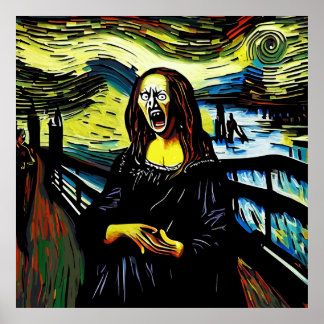 Screaming Mona Lisa Funny Parody Portrait Poster