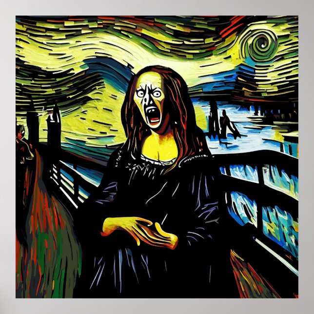 Screaming Mona Lisa Funny Parody Portrait  Poster (Front)