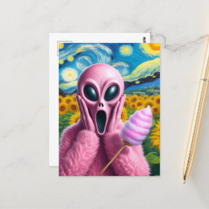 Screaming Pink Alien Fine Art Parody Postcard