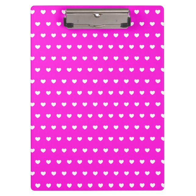 Screaming Pink Clipboard With Cute White Hearts (Front)