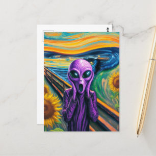 Screaming Purple Alien Fine Art Parody Postcard