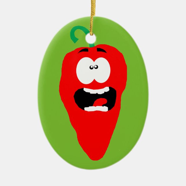 Screaming Red Hot Chili Pepper Ceramic Ornament (Front)