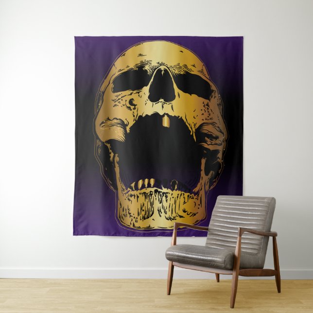 Screaming Skull on Purple - Skulls Tapestry (In Situ)