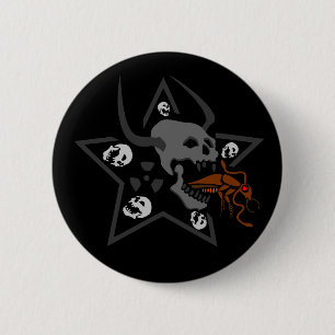 Screaming Skull Pentagram with Brown Cockroach 2 Inch Round Button