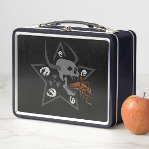 Screaming Skull Pentagram with Brown Cockroach Metal Lunch Box