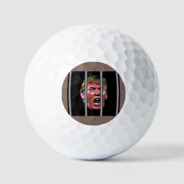 Screaming Whining Trump Head Behind Prison Bars Golf Balls (Front)