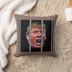 Screaming Whining Trump Head Behind Prison Bars Throw Pillow
