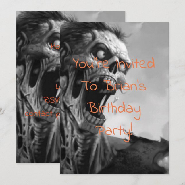 screaming zombie birthday invitation (Front/Back)
