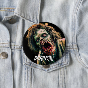 Screaming Zombie Brains 4 Inch Round Button