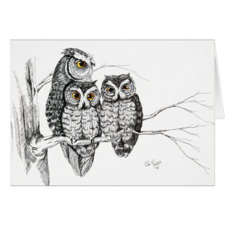 Screech Owl Family 2 Card in ink