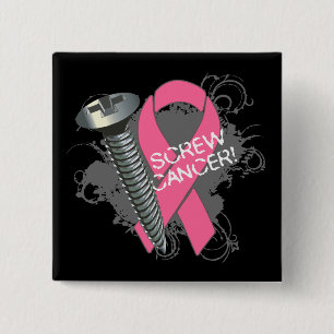 Screw Cancer - Grunge Breast Cancer 2 Inch Square Button