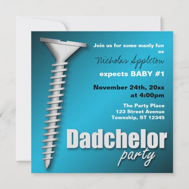 Screw(d) Blue Dadchelor Party Invitations (Front)