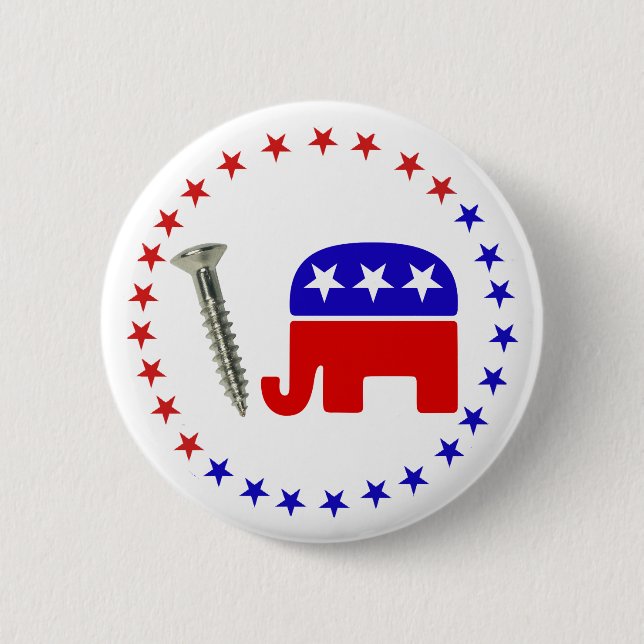 Screw Republicans Funny Political Rebus 2 Inch Round Button (Front)