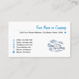 Screw wrench, hand drawn. Repair Service, Mechanic Business Card