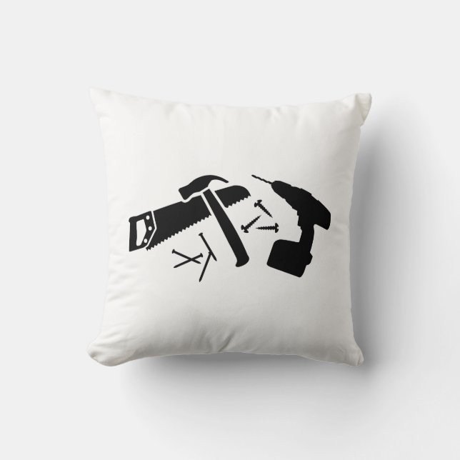 Screwdriver hammer nails saw throw pillow (Front)
