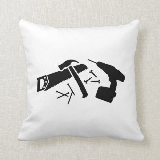 Screwdriver hammer nails saw throw pillow