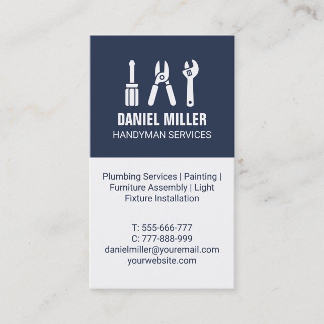 Screwdriver Wire Cutter Spanner Handyman Vertical Business Card (Front)