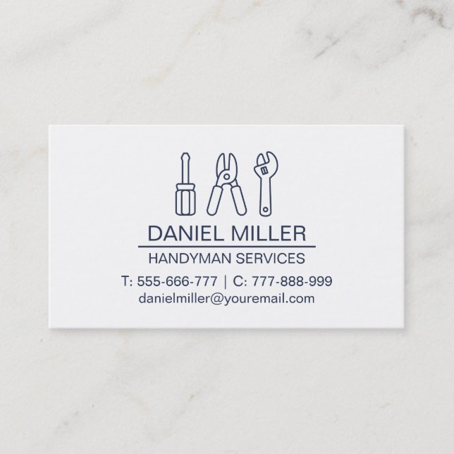 Screwdriver Wire Cutter Spanner Outline Handyman Business Card (Front)