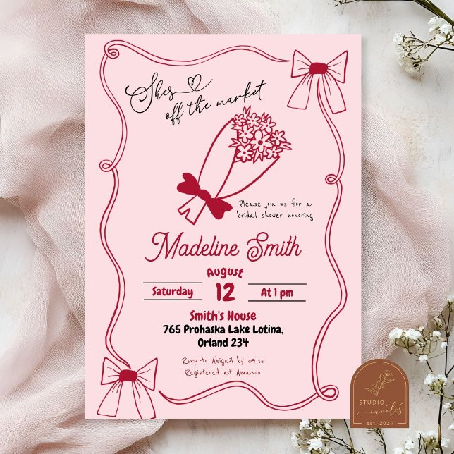 Scribble Bow Fresh Off The Market Bridal Shower Invitation (Creator Uploaded)