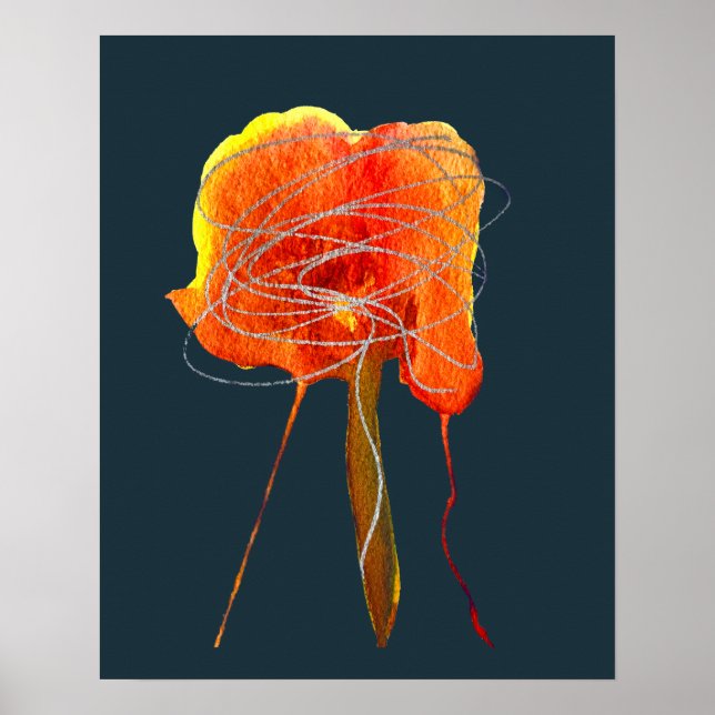 Scribble flower abstract watercolor red floral poster (Front)