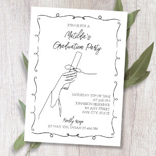 Scribble Hand Drawn Black & White Graduation Party Invitation