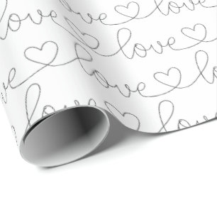 Scribble Love   Black and White Wrapping Paper