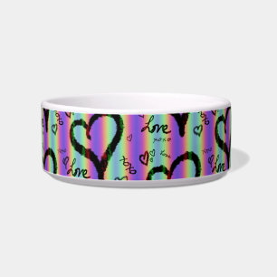 Scribble Love Heart Xoxo Stripe Ceramic Pet Bowl