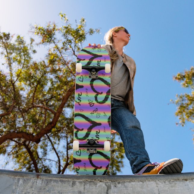 Scribble Love Xoxo Heart Stripe Skateboard (Outdoor 1)