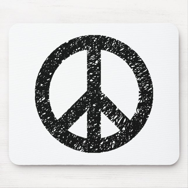 Scribble Stencilled Peace Symbol - Black on White Mouse Pad (Front)