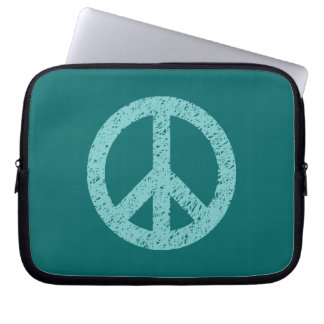 Scribble Stencilled Peace Symbol - Lt Green on Tea Laptop Sleeve