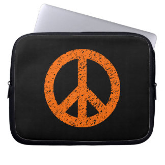 Scribble Stencilled Peace Symbol - Orange on Blk Laptop Sleeve