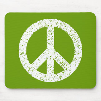 Scribble Stencilled Peace Symbol - White on Avocad Mouse Pad