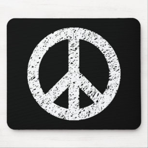 Scribble Stencilled Peace Symbol - White on Black Mouse Pad
