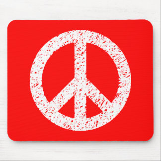Scribble Stencilled Peace Symbol - White on Red Mouse Pad