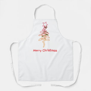 Scribble Tree + Star Merry Christmas White Apron