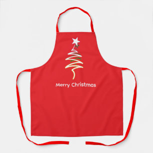 Scribble Tree + Star Red Straps Christmas   Apron