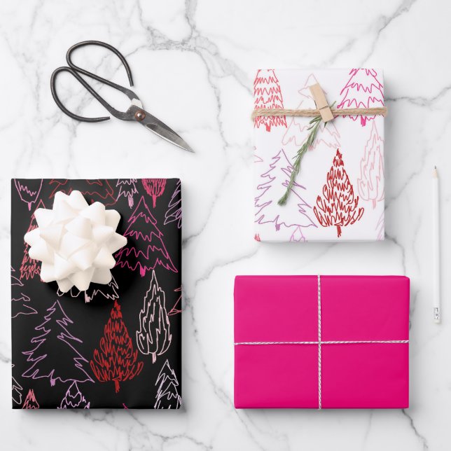 Scribble Trees - Assorted Wrapping Paper Sheets (Front)
