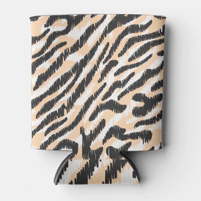 Scribble Zebra Leopard: Vintage Fur Can Cooler (Front)