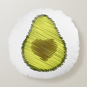 Scribbled Avocado Love Round Pillow