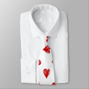 scribbled crayon red hearts tie