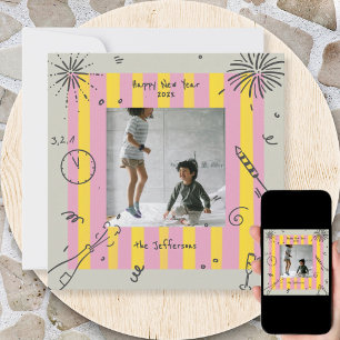 Scribbled Doodle New Year Photo Card