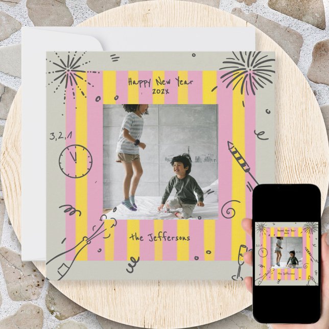 Scribbled Doodle New Year Photo Card (Creator Uploaded)