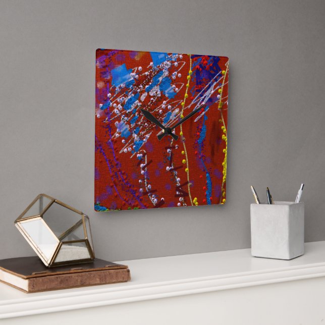 Scribbled Flowers Graffiti  Square Wall Clock (Office)