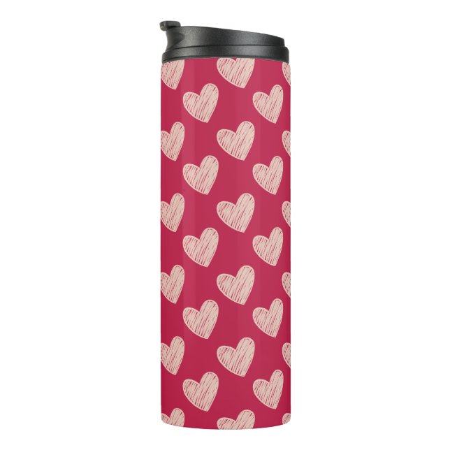 Scribbled Hearts Valentine's Day Viva Magenta Thermal Tumbler (Rotated Right)