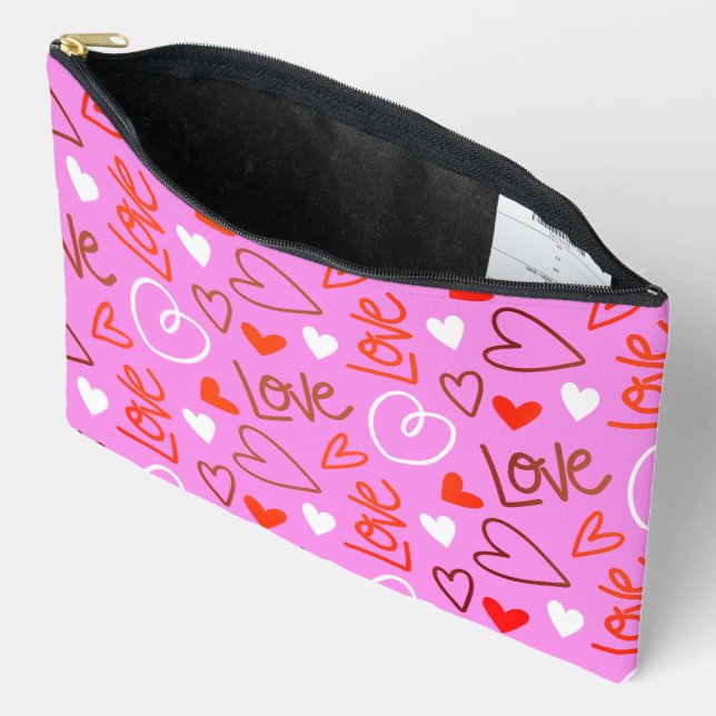 Scribbled Love Hearts Accessory Pouch (Open)